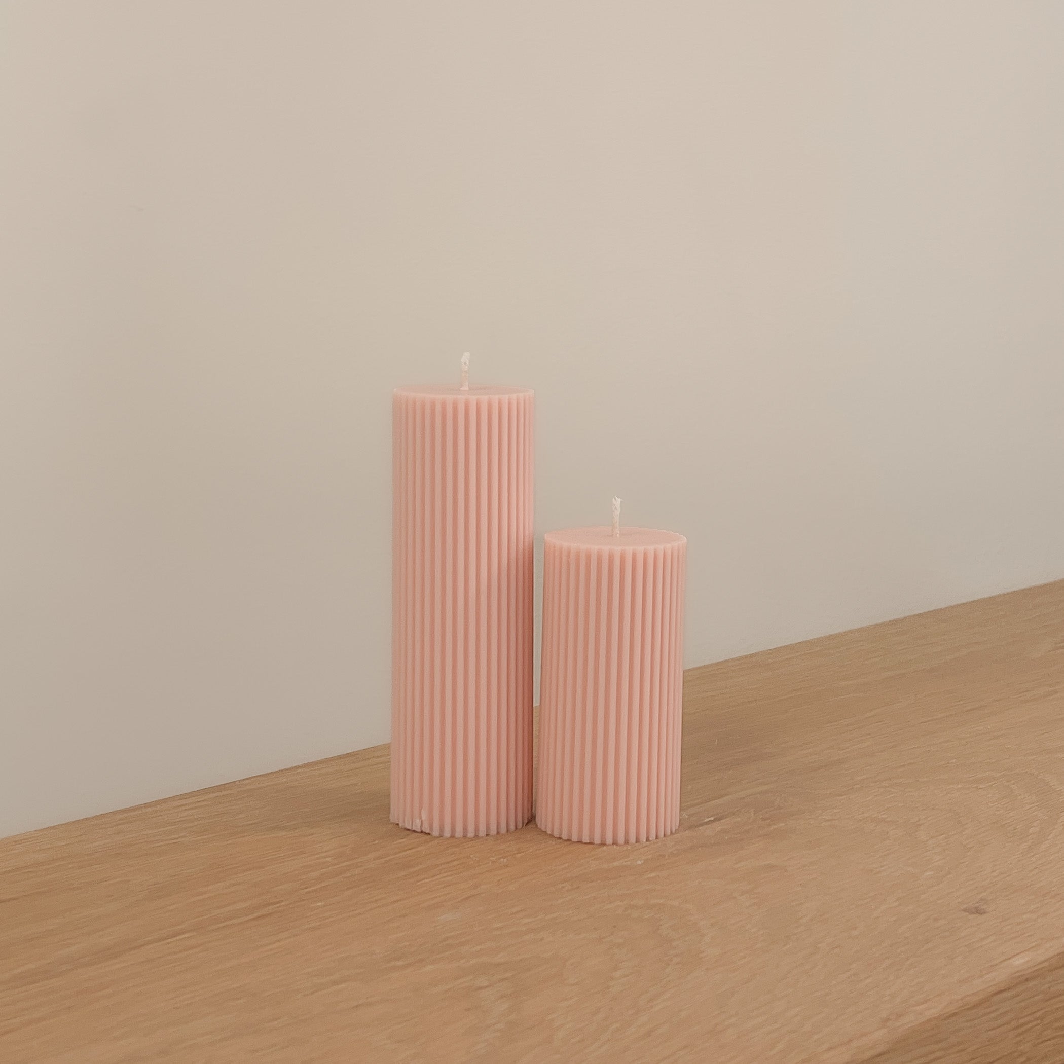 Thin Ribbed Pillar Candle (pair) - Taupecandleco